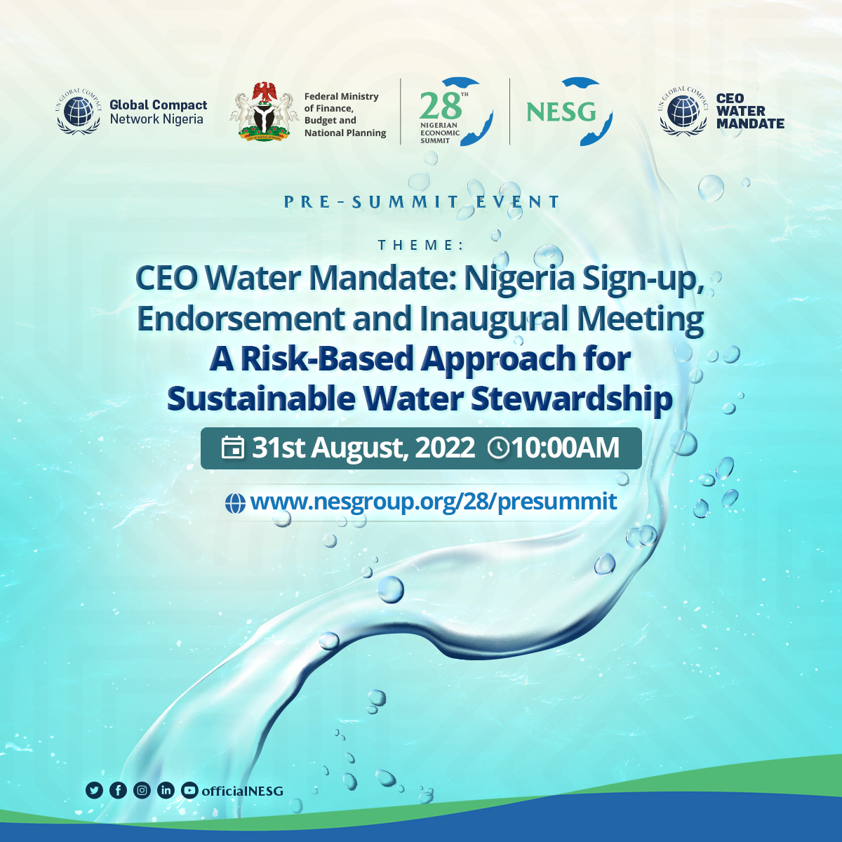 NESG, UNGC hold CEO Water Mandate Inaugural Meeting,The Nigerian Economic Summit Group, The NESG, think-tank, think, tank, nigeria, policy, nesg, africa, number one think in africa, best think in nigeria, the best think tank in africa, top 10 think tanks in nigeria, think tank nigeria, economy, business, PPD, public, private, dialogue, Nigeria, Nigeria PPD, NIGERIA, PPD, The Nigerian Economic Summit Group